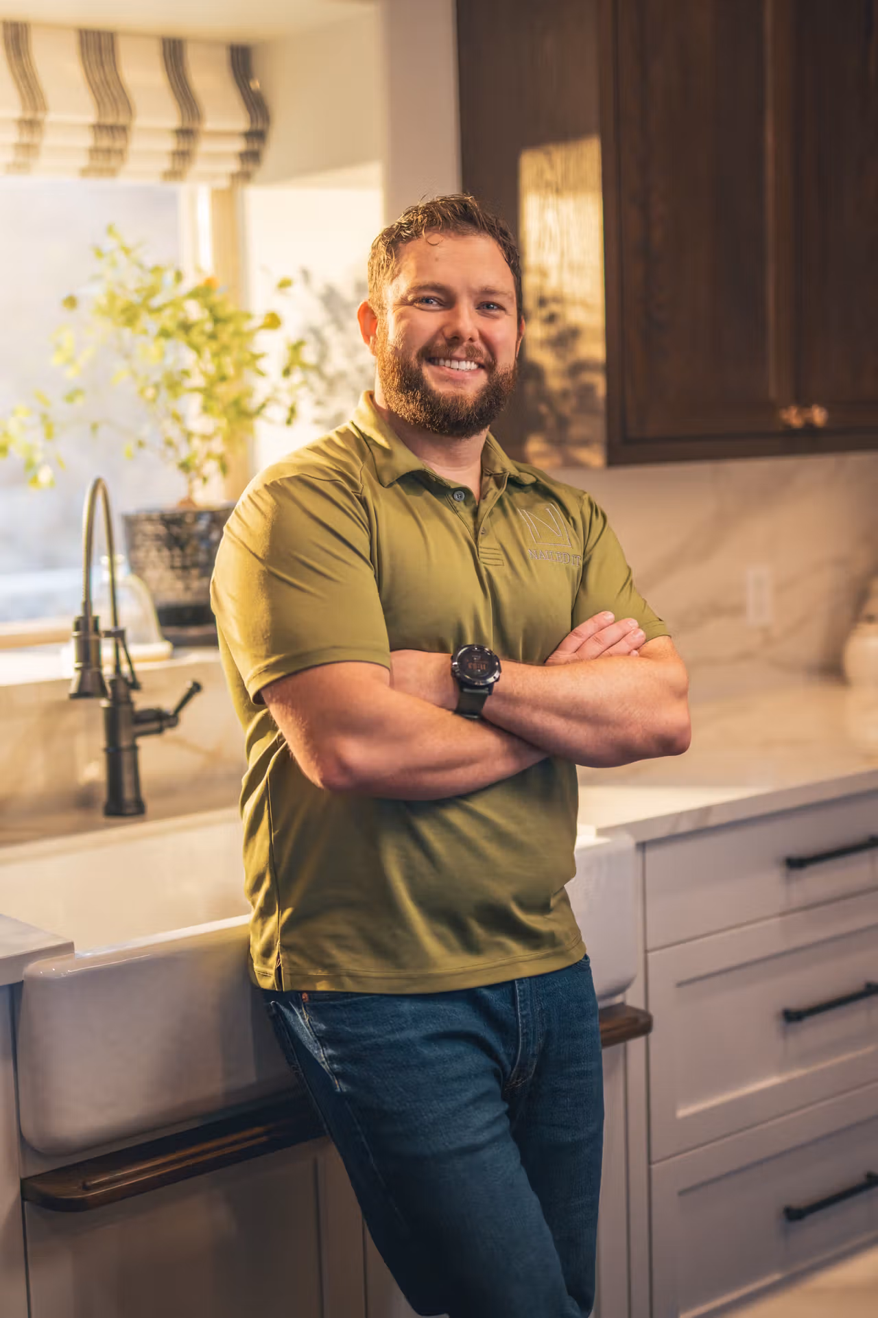 Nailed It team member in a finished kitchen